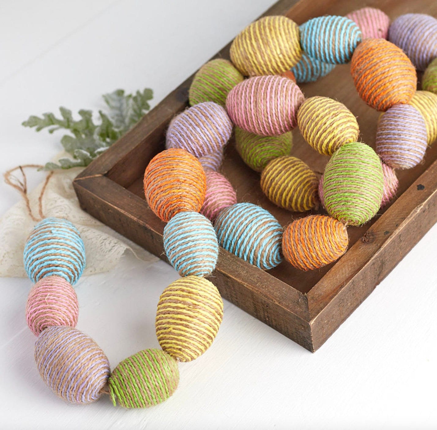 6 FT. Spring Easter Egg Garland Twine Wrapped Springtime Decorations Mantle Decor Fireplace Colored Eggs Farmhouse Rustic Jute Bunting Sale