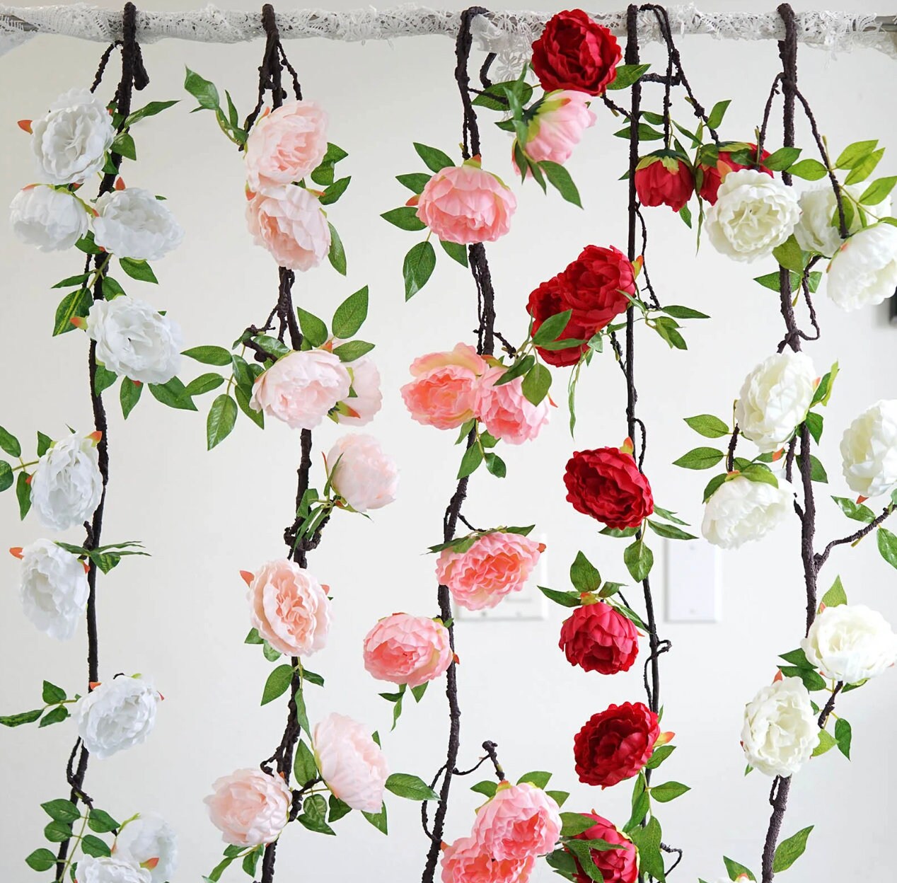 6 FT. Pink Peony Garland Vine Spring Decor Easter Floral Arrangements Wedding Ceremony Outdoor Hanging Flowers Pink Faux Rose Gold Sale