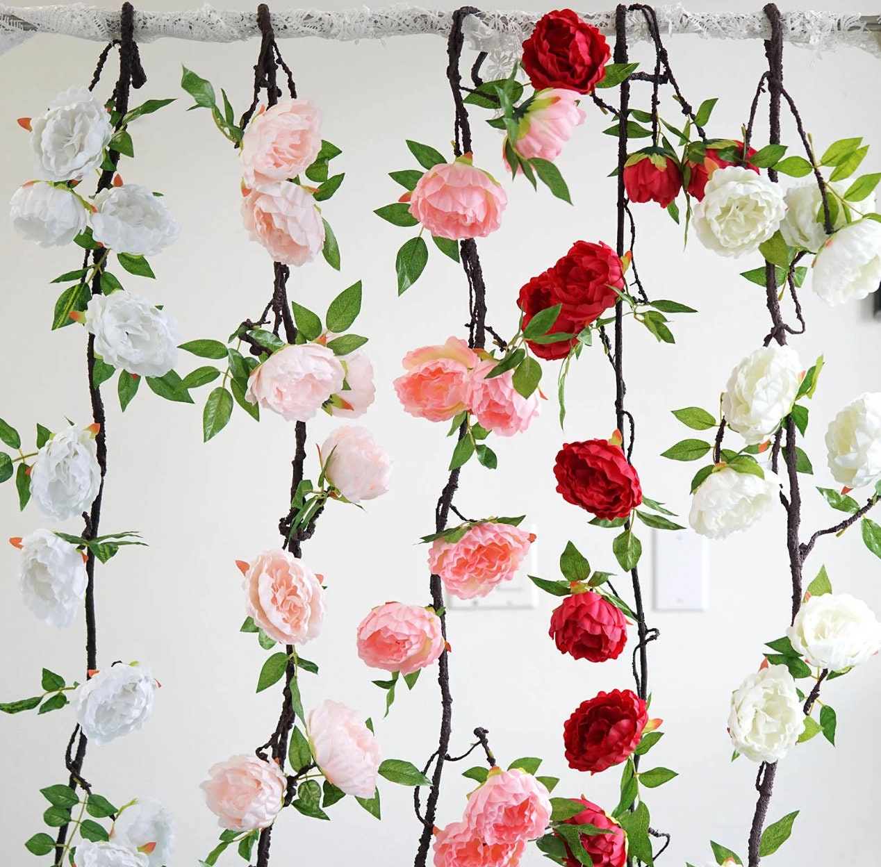 6 FT. Cream Peony Garland Vine Spring Decor Easter Floral Arrangements Wedding Ceremony Outdoor Hanging Flowers Ivory Faux Rose Gold Sale