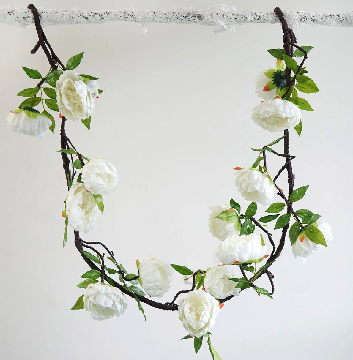 FOUR 6 FT. Cream Peony Garland Vine Spring Decor Easter Floral Arrangements Wedding Ceremony Outdoor Hanging Flowers Ivory Faux Ivory Sale