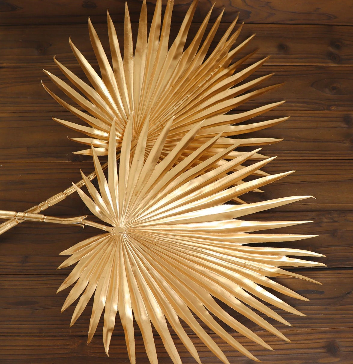 TWO 34" Metallic Gold Artificial Palm Leaf Branch Vase Filler Gold Leaf Artificial Decorations Bohemian Glam Christmas Holiday Table Setting