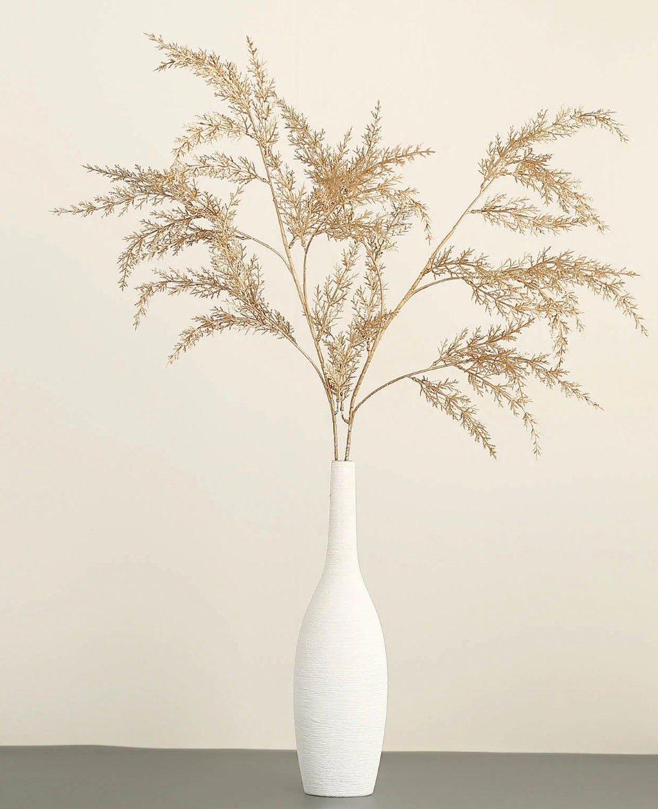 TWO 32" Metallic Gold Artificial Fern Leaf Branches Faux Decorative Bouquets Leaves Branch Vase Filler Glam Christmas Holiday Table Setting