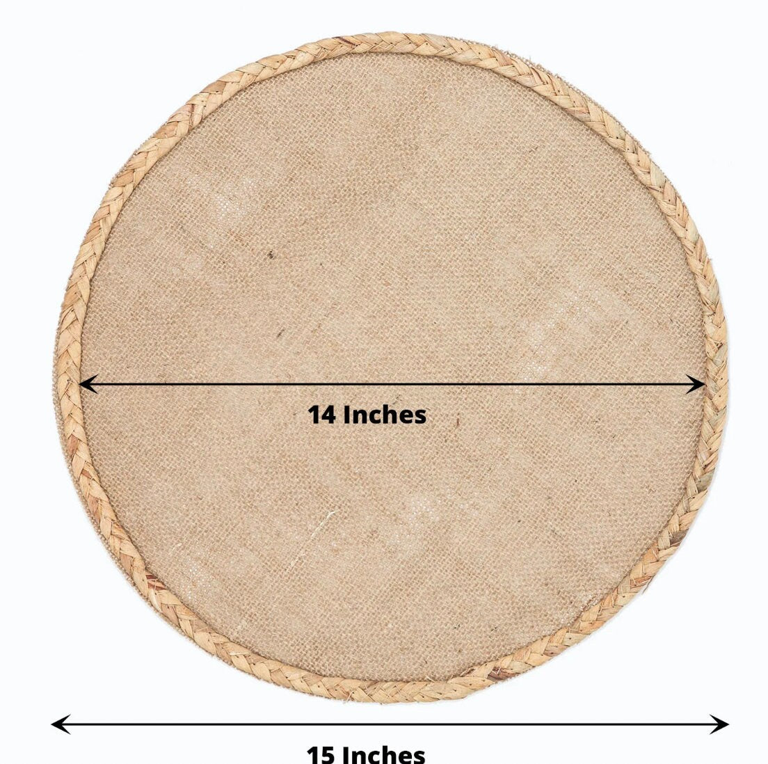 FOUR Boho Placemats Natural 15" Braided Edges Farmhouse Barn Rustic Round Woven Burlap Jute Table Mats Primitive Old World Boho Table Sale