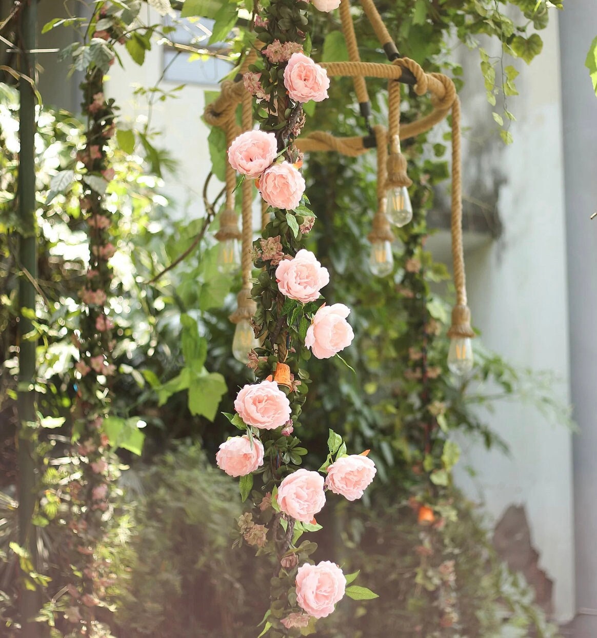 FOUR 6 FT. Blush Peony Garland Vine Spring Decor Easter Floral Arrangements Wedding Ceremony Outdoor Hanging Flowers Pink Faux Rose Gold