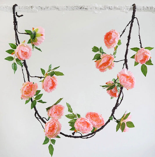 FOUR 6 FT. Pink Peony Garland Vine Spring Decor Easter Floral Arrangements Wedding Ceremony Outdoor Hanging Flowers Pink Faux Rose Gold Sale