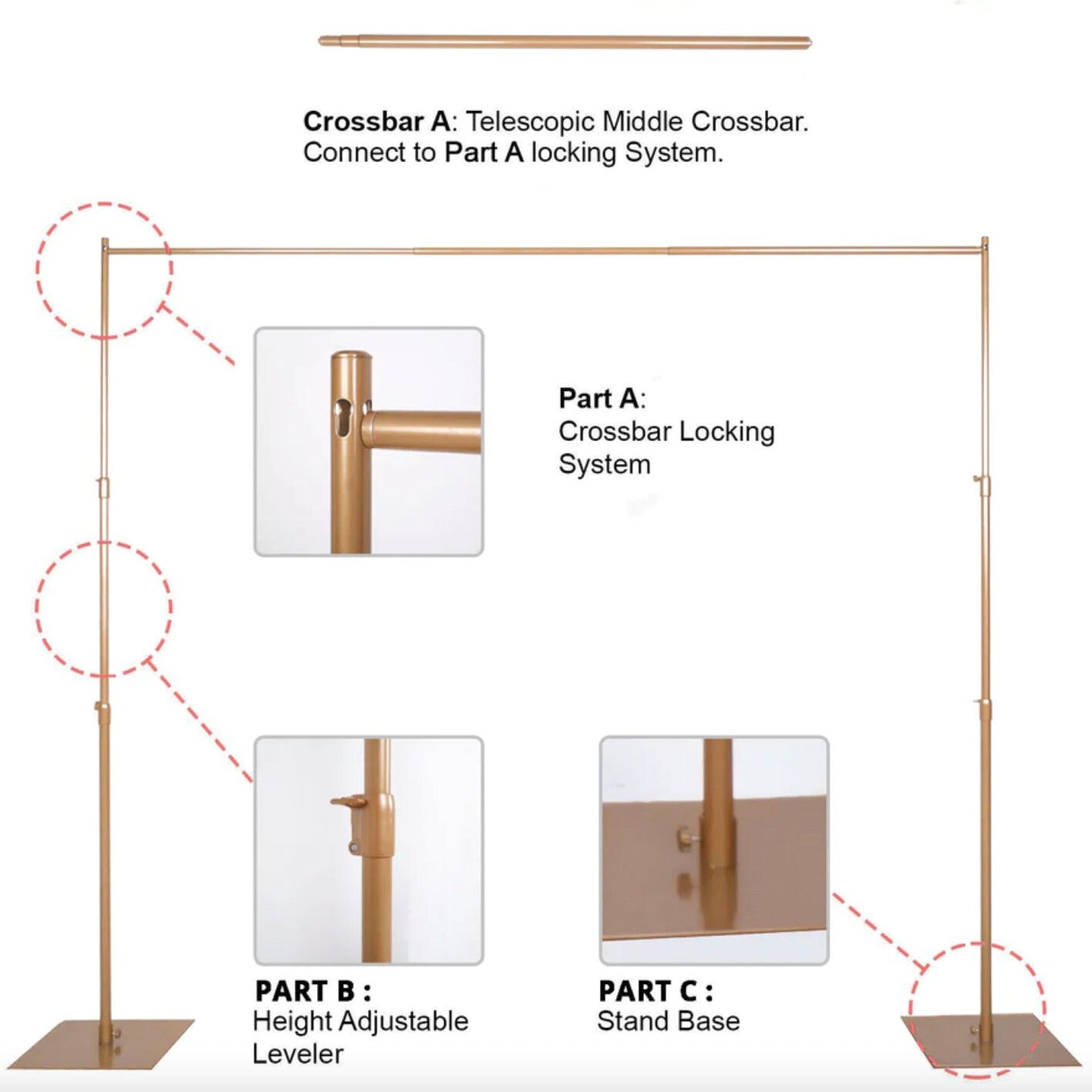 10 FT. Gold Adjustable Heavy Duty Backdrop Stand Kit Steel Base Photography Studio Equipment Photo Booth Interview Portrait Picture PVC