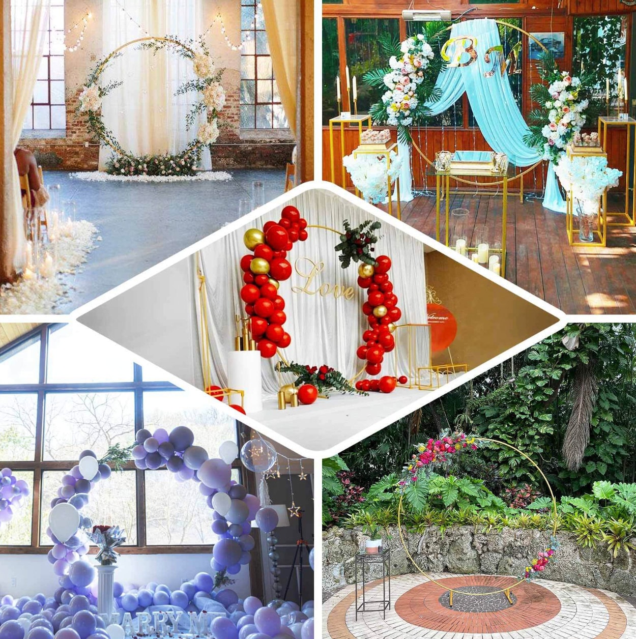 7.5 FT. Gold Round Wedding Arch Backdrop Brown DIY Rustic Photo Backdrop Heavy Duty Photography Stand Ceremony Outdoor Decoration Floral