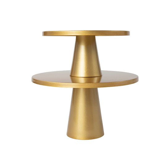 TWO Minimal Gold Metal Round Wedding Cake Stand Dessert Display Riser Cupcake Holder Snack Appetizer Party Decorations Table Geometric