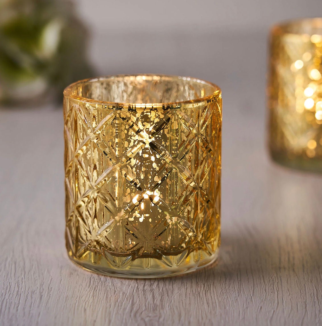 24 Gold Mercury Glass Votive Candle Holders Speckled Glass Light Gold Lighting Reception Wedding Wholesale Champagne Table Decor Free Ship