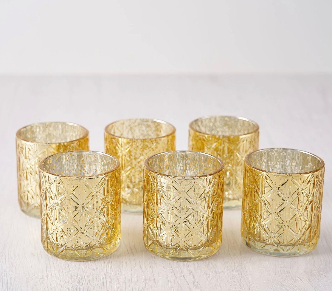 24 Gold Mercury Glass Votive Candle Holders Speckled Glass Light Gold Lighting Reception Wedding Wholesale Champagne Table Decor Free Ship