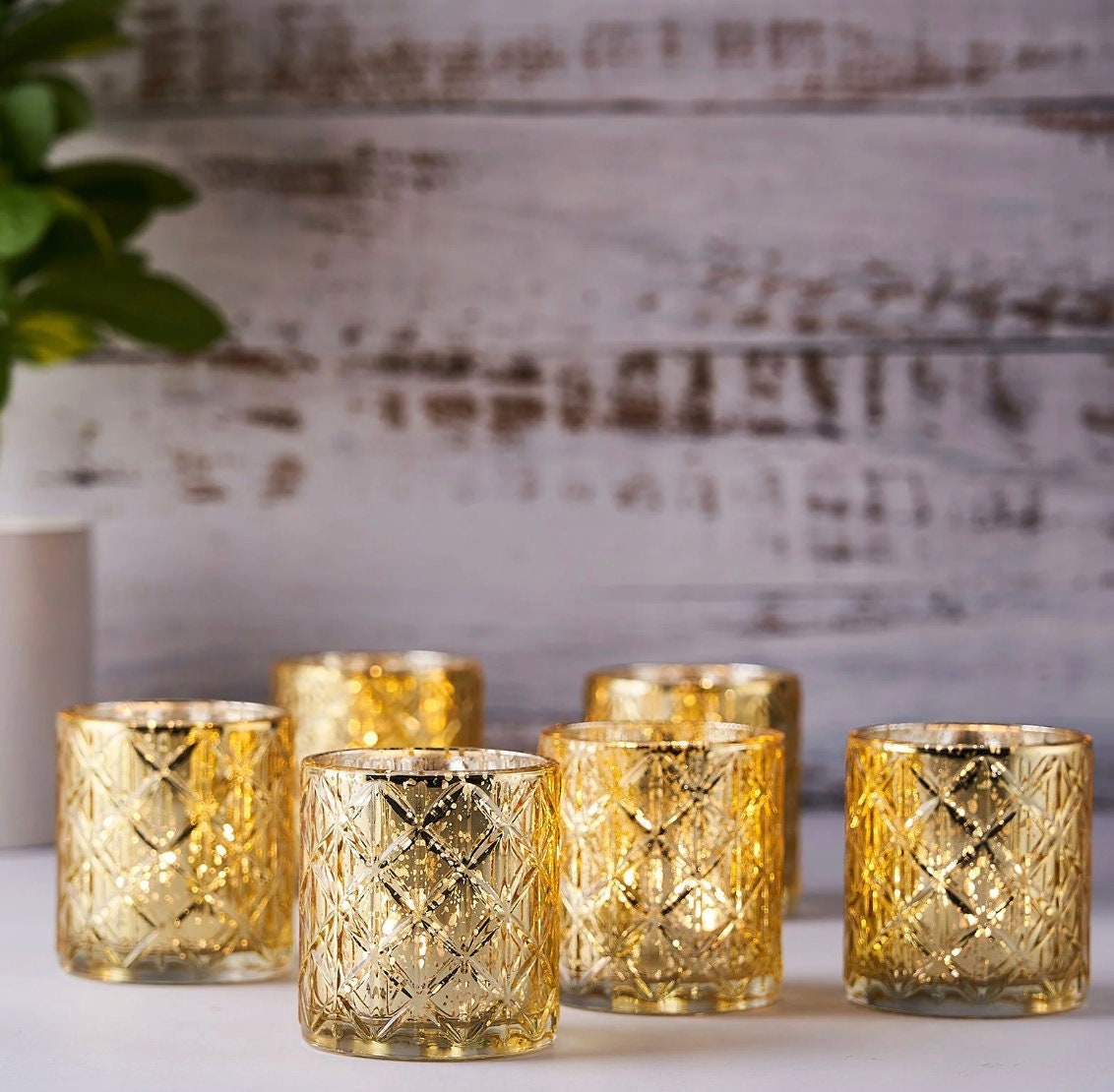 24 Gold Mercury Glass Votive Candle Holders Speckled Glass Light Gold Lighting Reception Wedding Wholesale Champagne Table Decor Free Ship