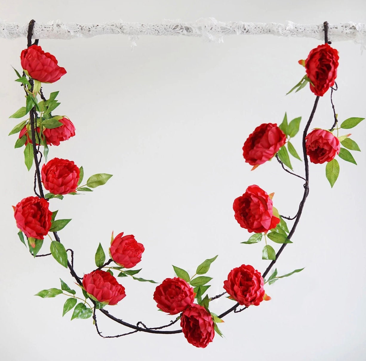 FOUR 6 FT. Red Peony Garland Vine Spring Decor Easter Floral Arrangements Wedding Ceremony Outdoor Hanging Flowers Red Faux Peony Sale