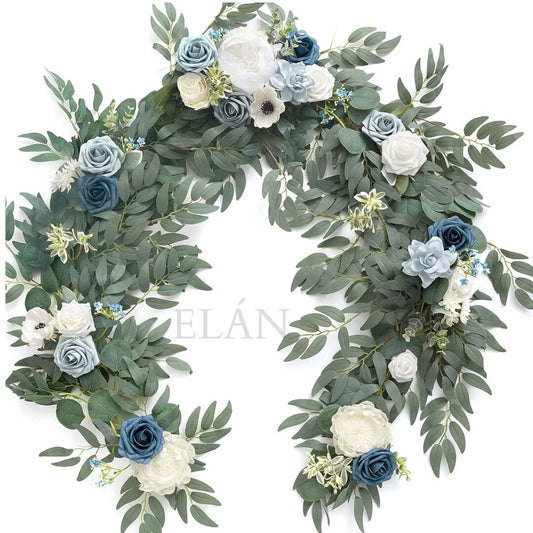 6 FT. Dusty Blue Eucalyptus Floral Garland Flowers Table Runner Wedding Navy Blue Rehearsal Dinner Bridal Shower Floral Burgundy Roses Sale