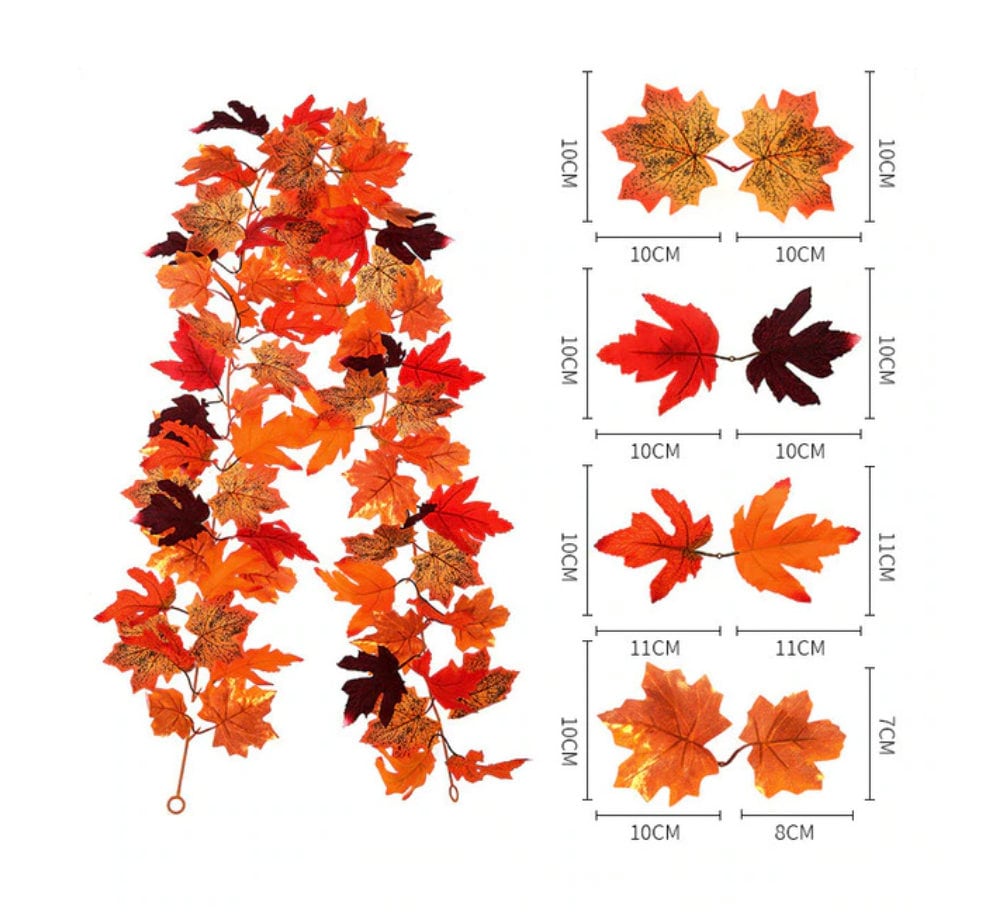 TWO 5.8 FT. Maple Leaves Autumn Garland Fall Harvest Decor Fall Decorations Orange Leaf Fireplace Mantel Wholesale Thanksgiving Decor Sale