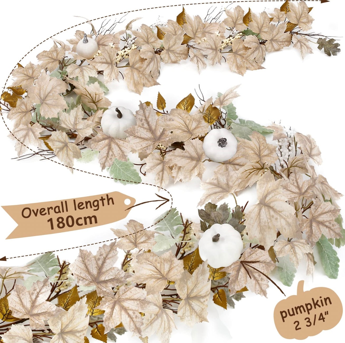 9 FT. Autumn Garland Fall Harvest Decor Fall Decorations White Pumpkin String Garlands Fireplace Mantel Decor Wholesale Thanksgiving Decor