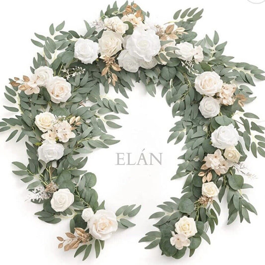 6 FT. Nude Floral Eucalyptus Garland White Beige Floral Table Runner Rehearsal Dinner Bridal Shower Wedding Flowers Arrangements Artificial