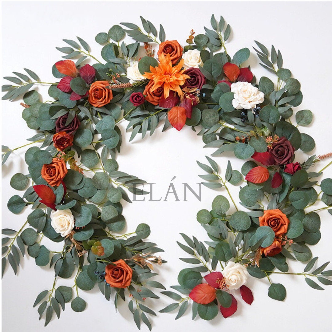 6 FT. Terracotta Burnt Orange Flower Garland Fall Harvest Decor Decorations Fall Wedding Fireplace Mantel Wholesale Thanksgiving Decor