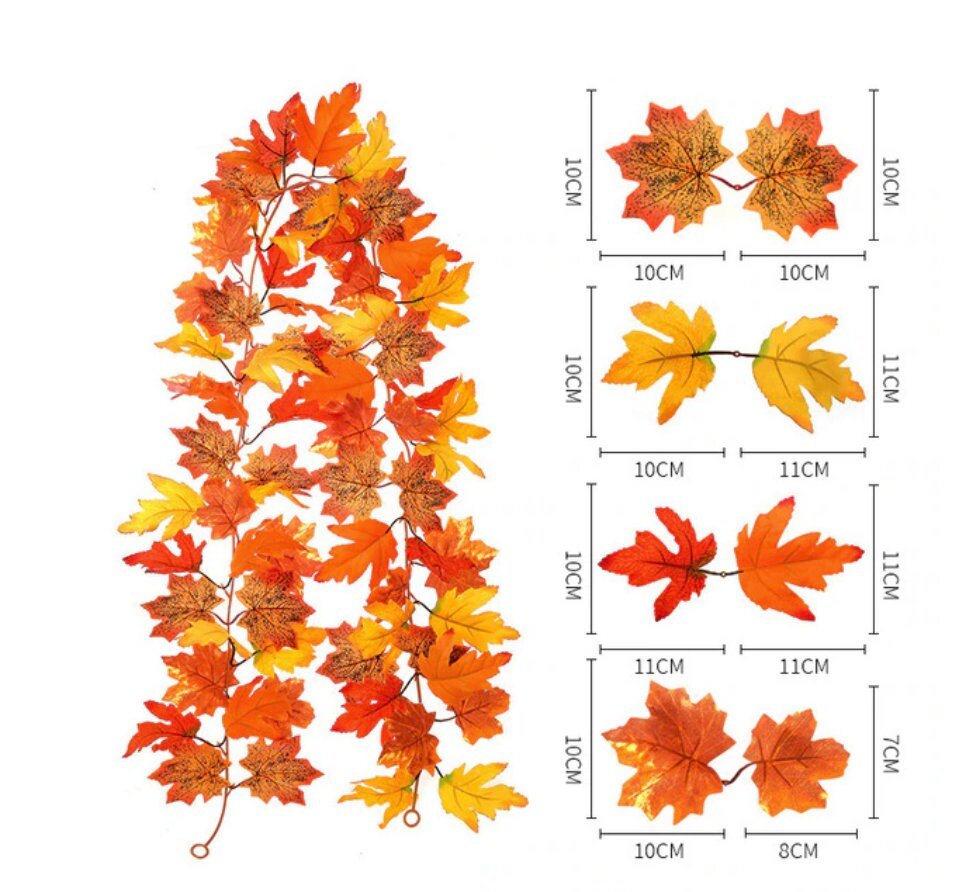 TWO 5.8 FT. Maple Leaves Autumn Garland Fall Harvest Decor Fall Decorations Orange Leaf Fireplace Mantel Wholesale Thanksgiving Decor Sale