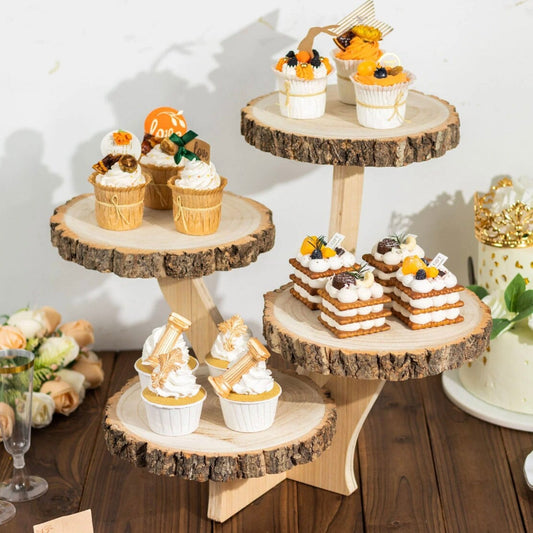 15" Tall 4-Tier Farmhouse Style Wood Slice Cupcake Stand Holder, Rustic Dessert Display Cake Stand, Farmhouse Home Decor, Rustic Decor