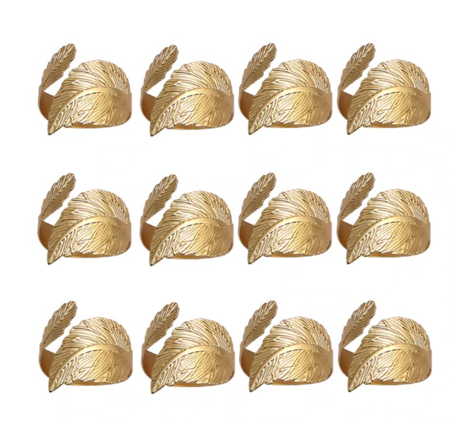 TWELVE Matte Gold Leaf Napkin Rings, Harvest Table Setting, Fall Table Decor, Thanksgiving Table Decor, Gold Leaves, Fall Decor, Sale