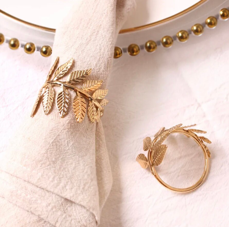 12 Gold Leaf Napkin Rings, Harvest Table Setting, Minimal Fall Table Decor, Thanksgiving Table Decor, Gold Leaves, Fall Decor, Leaf Decor