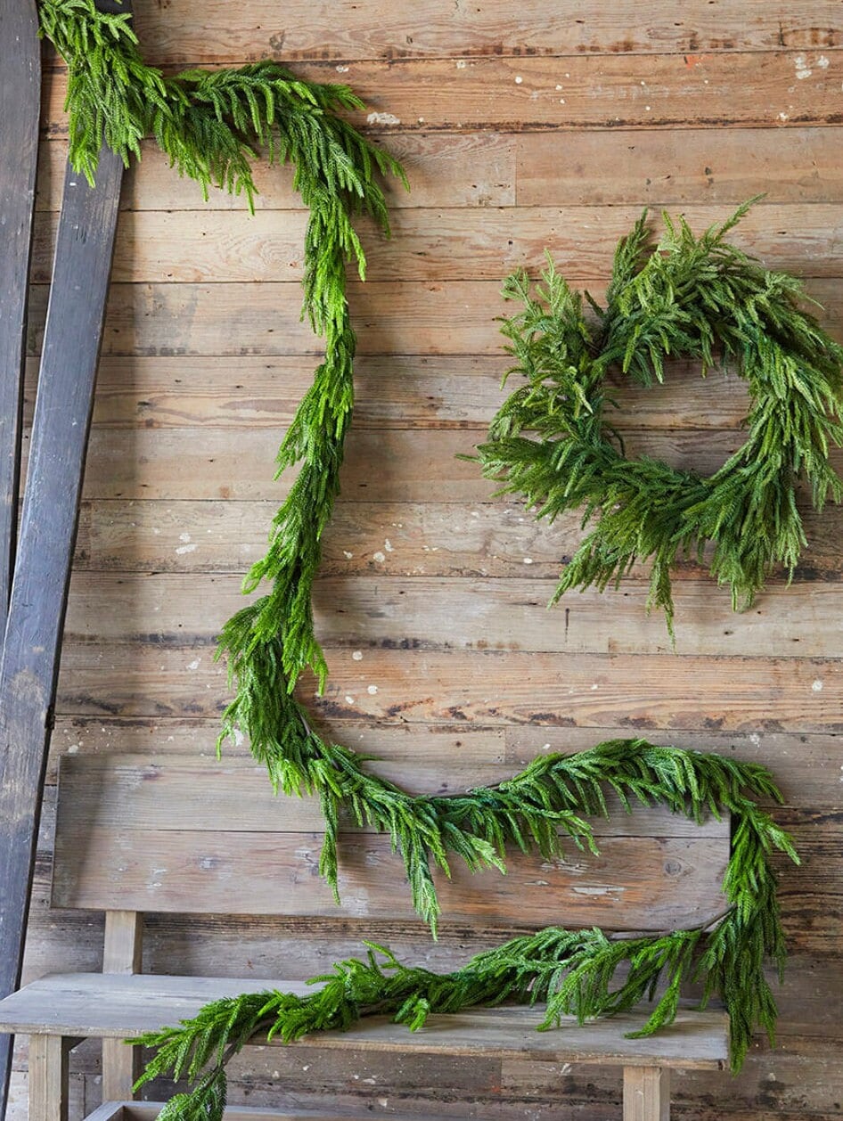 16 FT. Norfolk Pine Christmas Garland, Farmhouse Decor, Primitive Garlands, Holiday Decor, Mantle Fireplace Garland, Realistic Pine Garland