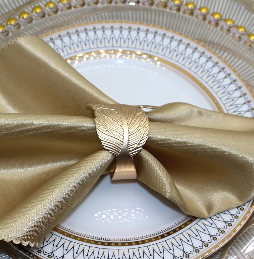 TWELVE Matte Gold Leaf Napkin Rings, Harvest Table Setting, Fall Table Decor, Thanksgiving Table Decor, Gold Leaves, Fall Decor, Sale