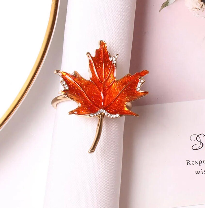 8 Orange Maple Leaf Napkin Rings, Harvest Table Setting, Fall Table Decor, Thanksgiving Table Decor, Orange Leaves, Fall Decor, Leaf Decor