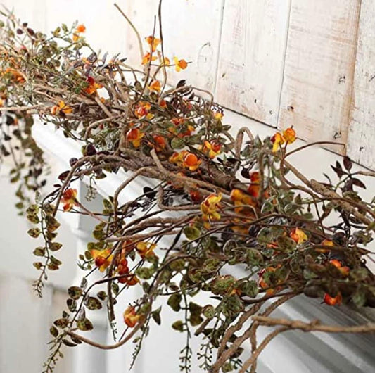 5 FT. Orange Vine Floral Garland, Autumn Garland, Fall Harvest Decor, Fall Decorations, Fireplace Mantel Farmhouse Thanksgiving Decor, Sale