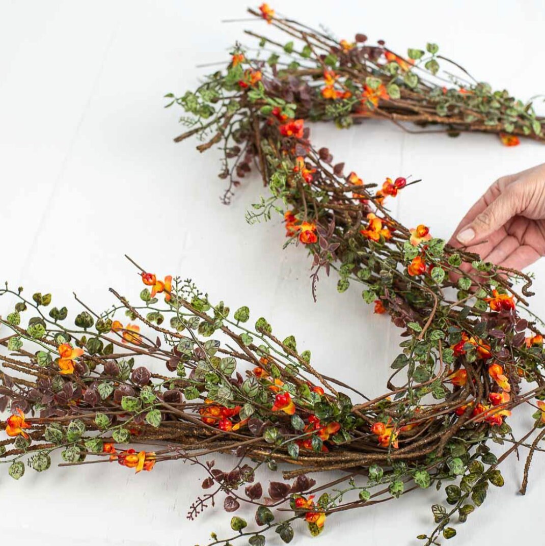 5 FT. Orange Vine Floral Garland, Autumn Garland, Fall Harvest Decor, Fall Decorations, Fireplace Mantel Farmhouse Thanksgiving Decor, Sale