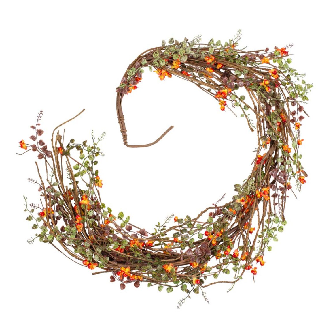 5 FT. Orange Vine Floral Garland, Autumn Garland, Fall Harvest Decor, Fall Decorations, Fireplace Mantel Farmhouse Thanksgiving Decor, Sale