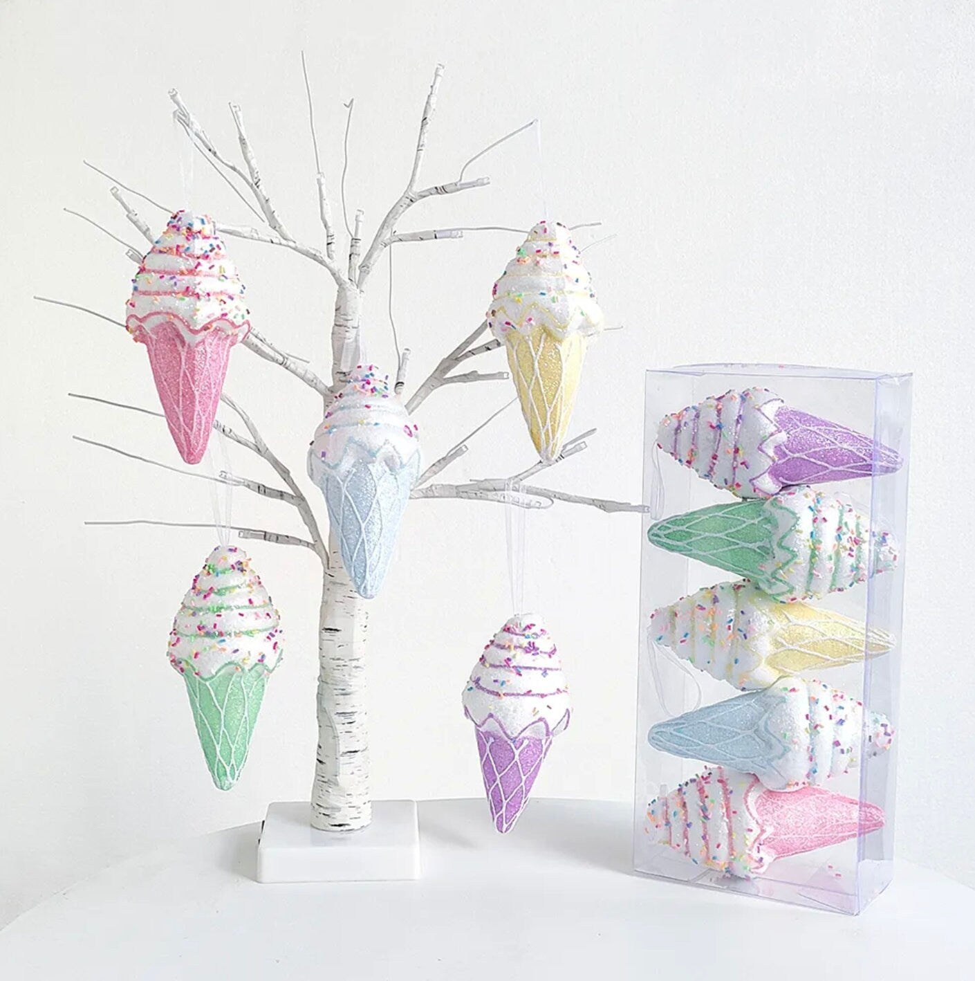 5 Ice Cream Cone Ornaments, Sweet Treats Decor, Hanging Ice Cream Cones, Sweet Tree Decor, Christmas Tree Decor, Ice cream Shop Decor, Saleq