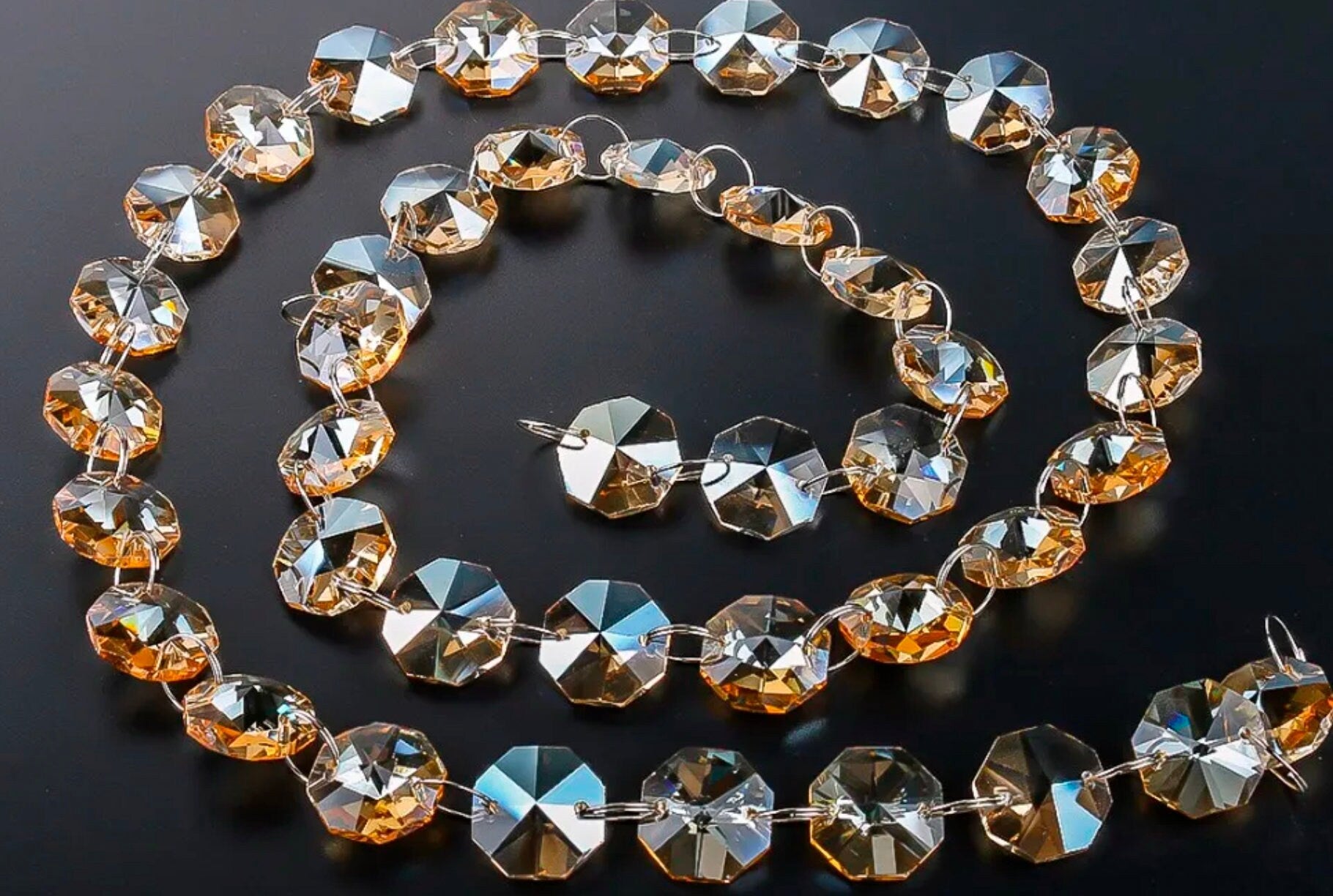 3 FT. Champagne Glass Crystal Garlands, Christmas Tree Decor, High Quality Wholesale Crystals, Glass Bead Garland, 14mm Crystals on Rings