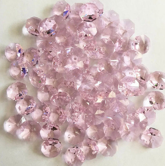 25 Loose Pink Glass Crystal Garlands, Blush Pink Crystals, Octagon Beads, Wholesale Crystals, K9 Glass Beads, 14mm Crystals on Rings