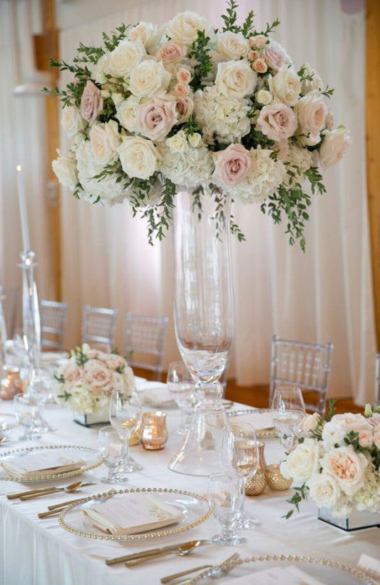 4 PACK 24" Tall Clear Reversible Trumpet Glass Vases Wedding Reception Centerpieces Floral Arrangements Table Decorations Long Large Vase