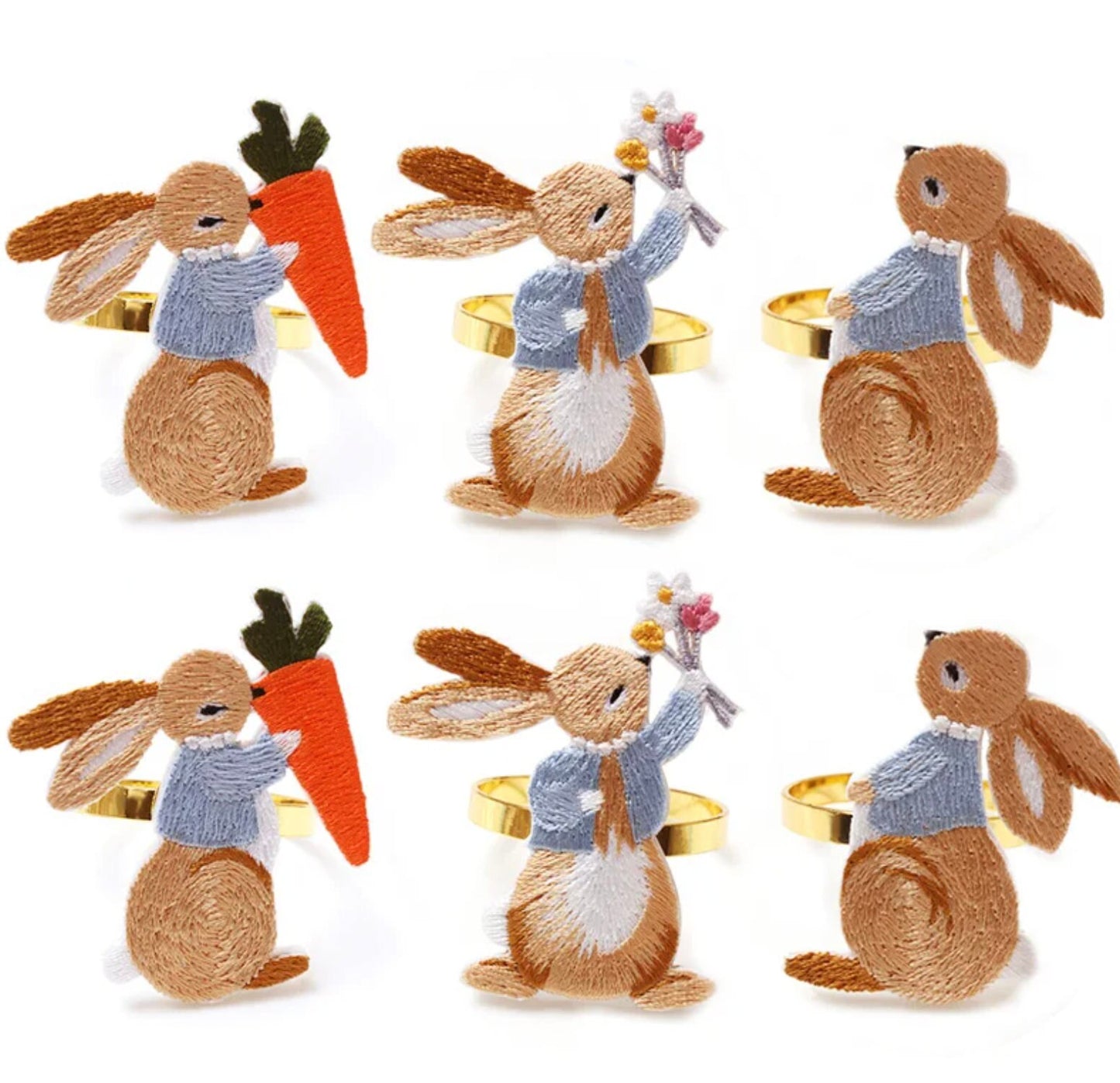 8 Bunny Rabbit Embroidery Napkin Rings, Easter Table Setting, Easter Table Decor, Spring Table Decor, Bunny Home Decor, Carrot Table Decor