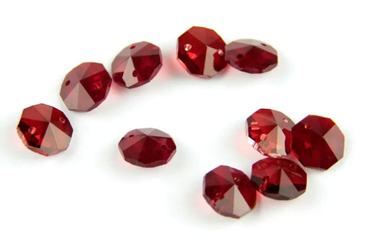 25 Loose Red Glass Crystal Garlands, Deep Red Crystals, Octagon Beads, Wholesale Crystals, K9 Glass Beads, 14mm Crystals on Rings
