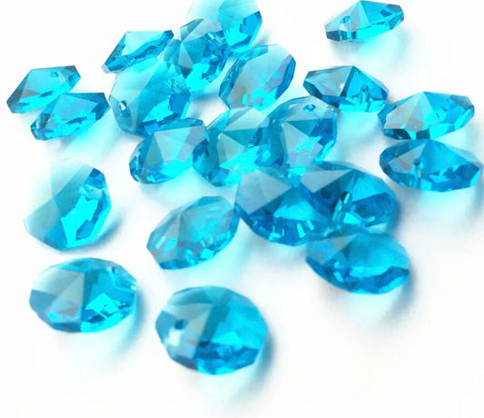 25 Loose Aqua Glass Crystal Garlands, Turquoise Crystals, Aqua Octagon Beads, Wholesale Crystals, K9 Glass Beads, 14mm Crystals on Rings